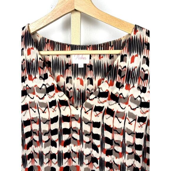 Parker Abstract Long Sleeve Blouse w/ Bell Sleeves and V- Neck, Size S, EUC - Picture 3 of 7